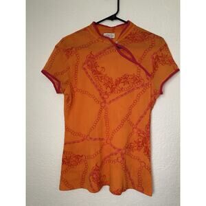 Sweet Pea By Stacy Frati Y2K Size Large Mesh Nylon Orange Pink Chain Print
